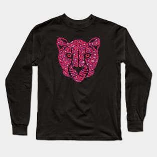 Hot pink leopard face Long Sleeve T-Shirt